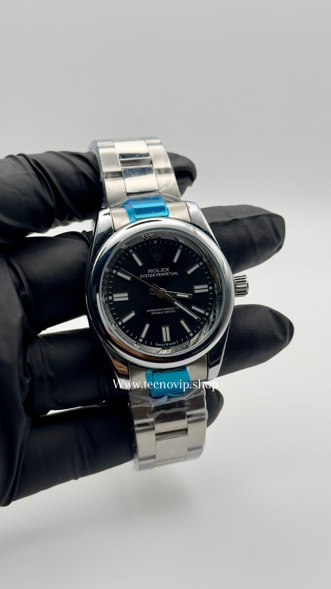 ROLEX OYSTERPERPETUAL SILVER AND BLACK