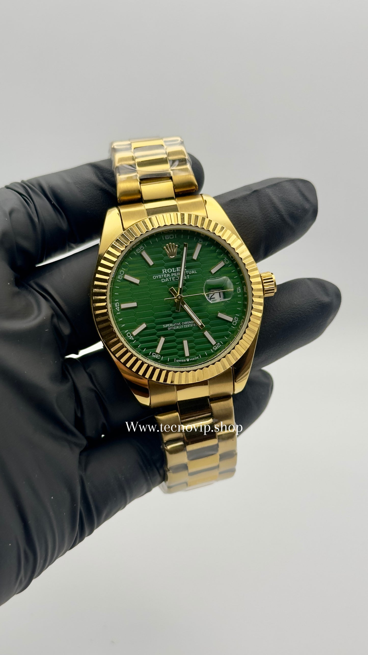 ROLEX DATEJUST GOLD AND GREEN