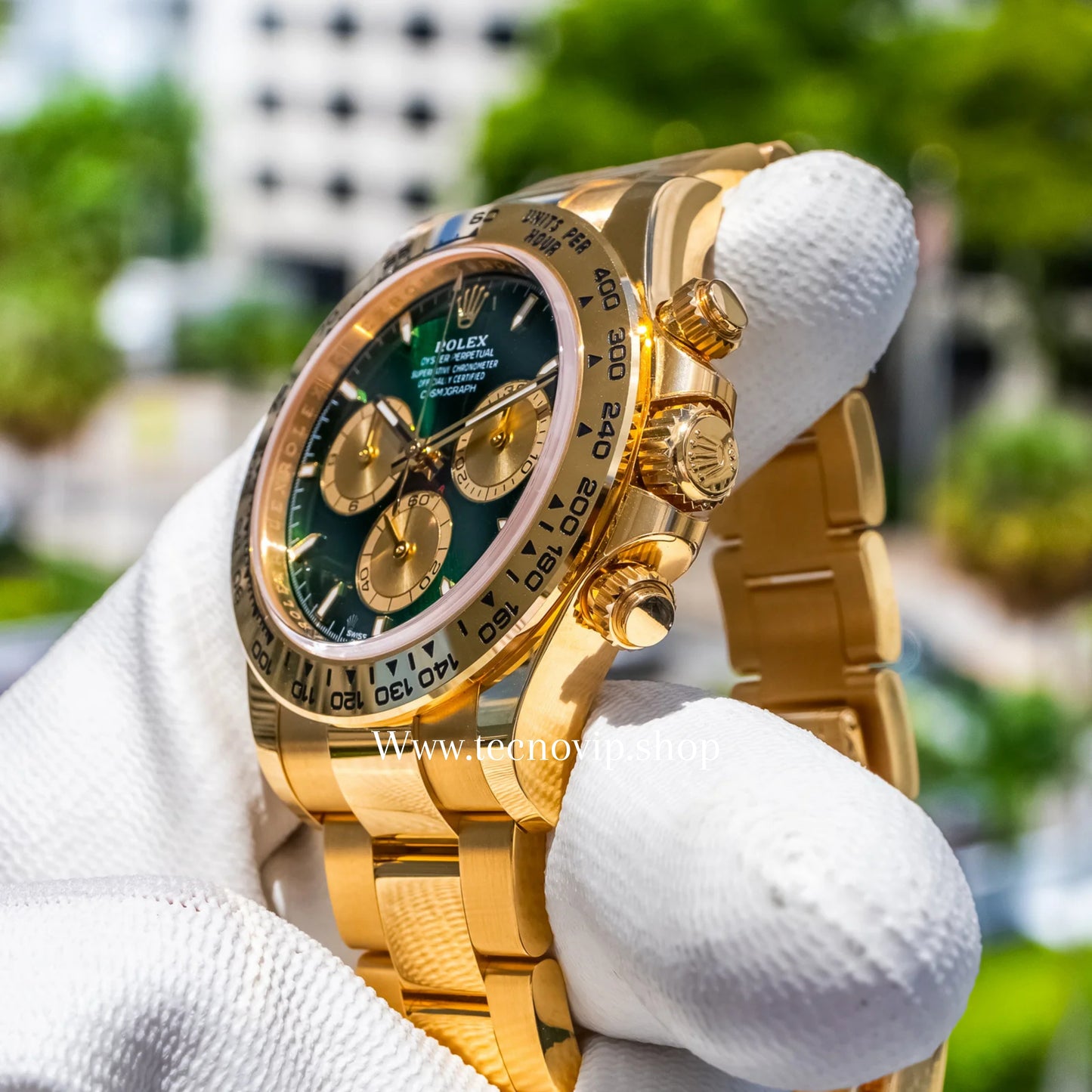 ROLEX DAYTONA GOLD AND GREEN CORAZON ABIERTO FULL SET AAA+