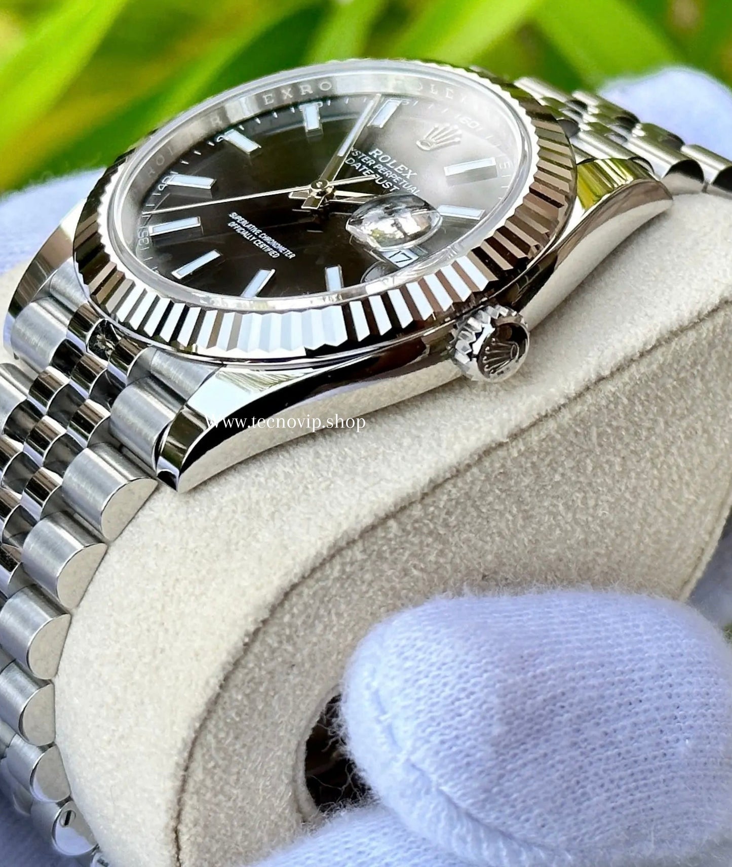 ROLEX DATE JUST SILVER AND BLACK FULL SET