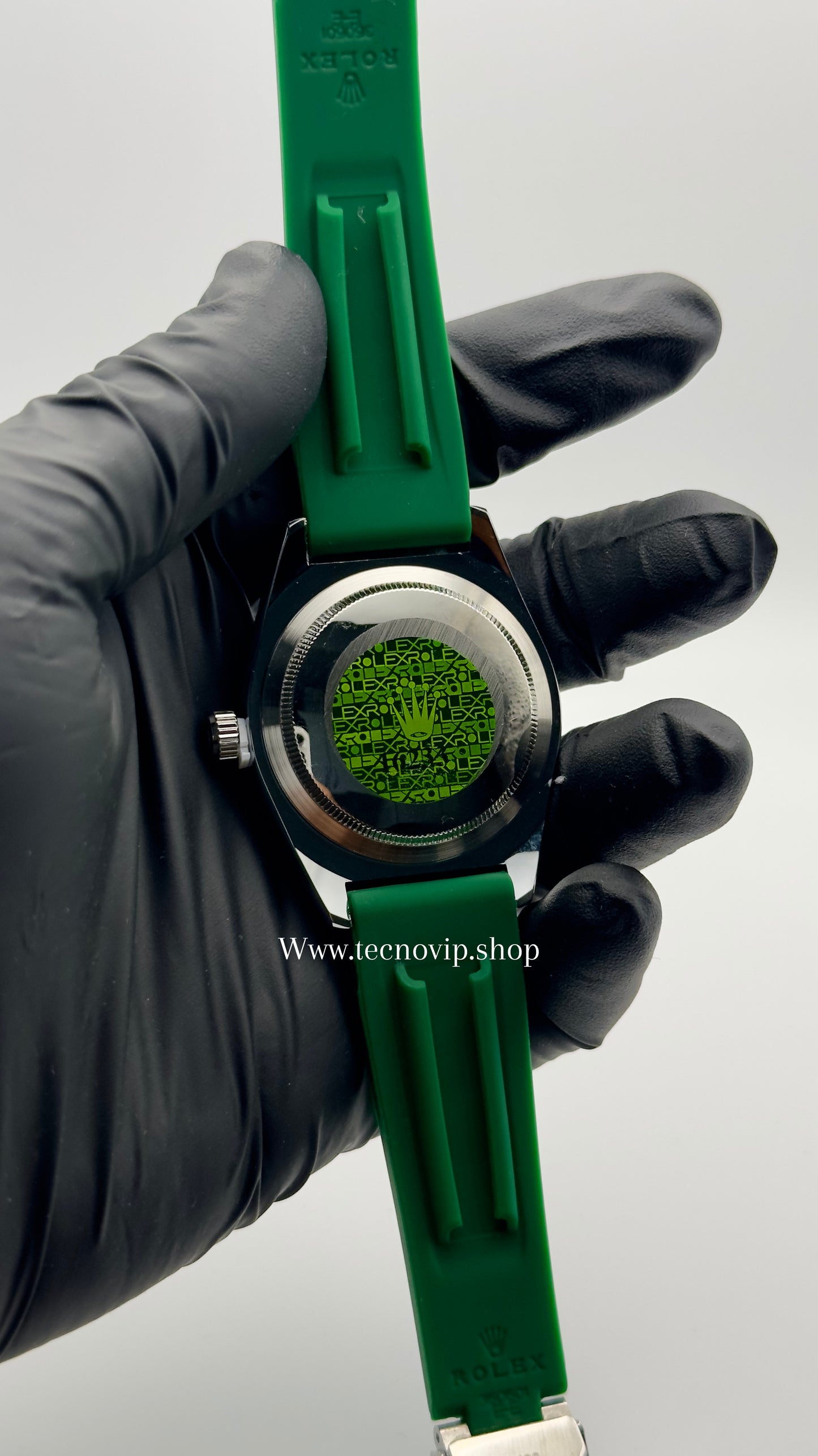 ROLEX SKYDWELLER OYSTERFLEX GREEN SILVER