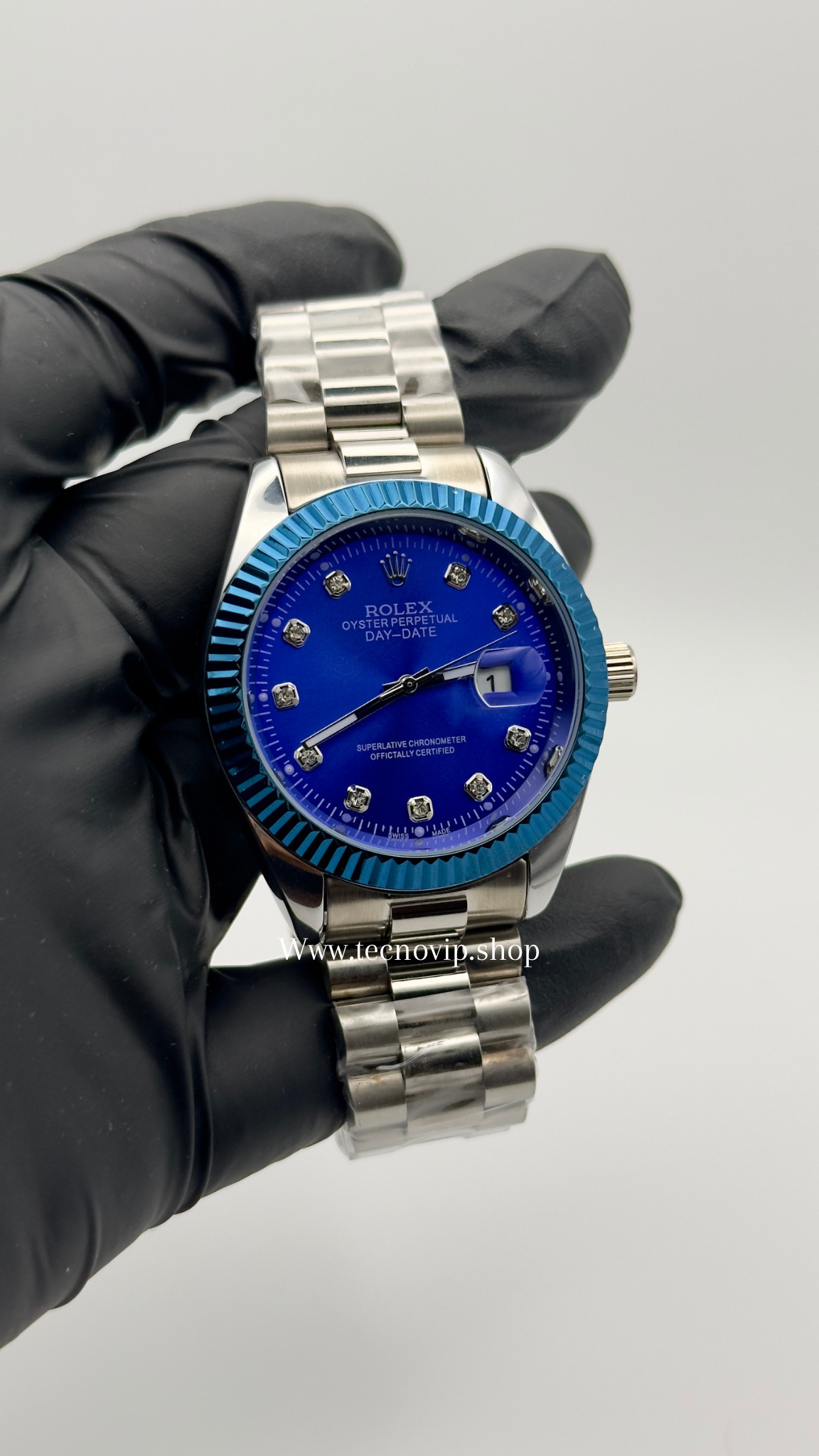 ROLEX DATEJUST SILVER AND BLUE BLUE