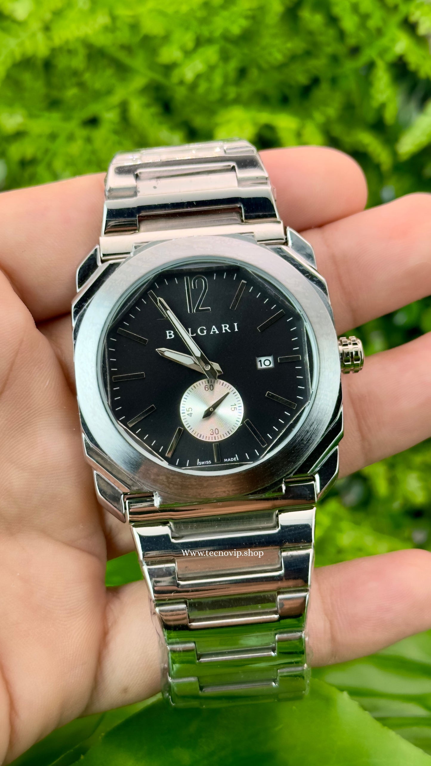 BVLGARI SILVER AND BLACK SILVER CRONOGRAF