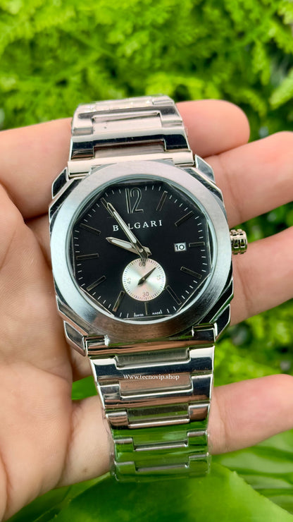 BVLGARI SILVER AND BLACK SILVER CRONOGRAF