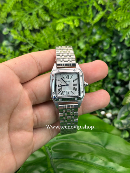 CARTIER SANTOS SILVER AND WHITE