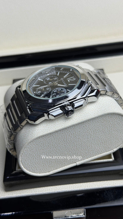 BVLGARI CRONOGRAF SILVER AND BLACK WHITE