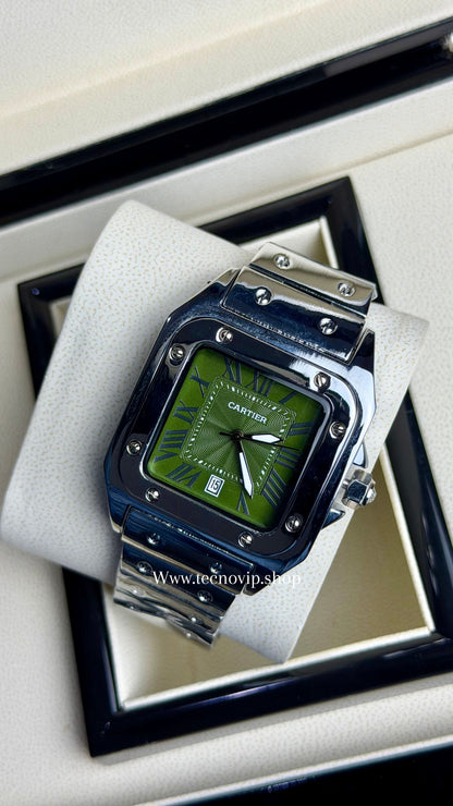 CARTIER SANTOS SILVER AND GREEN
