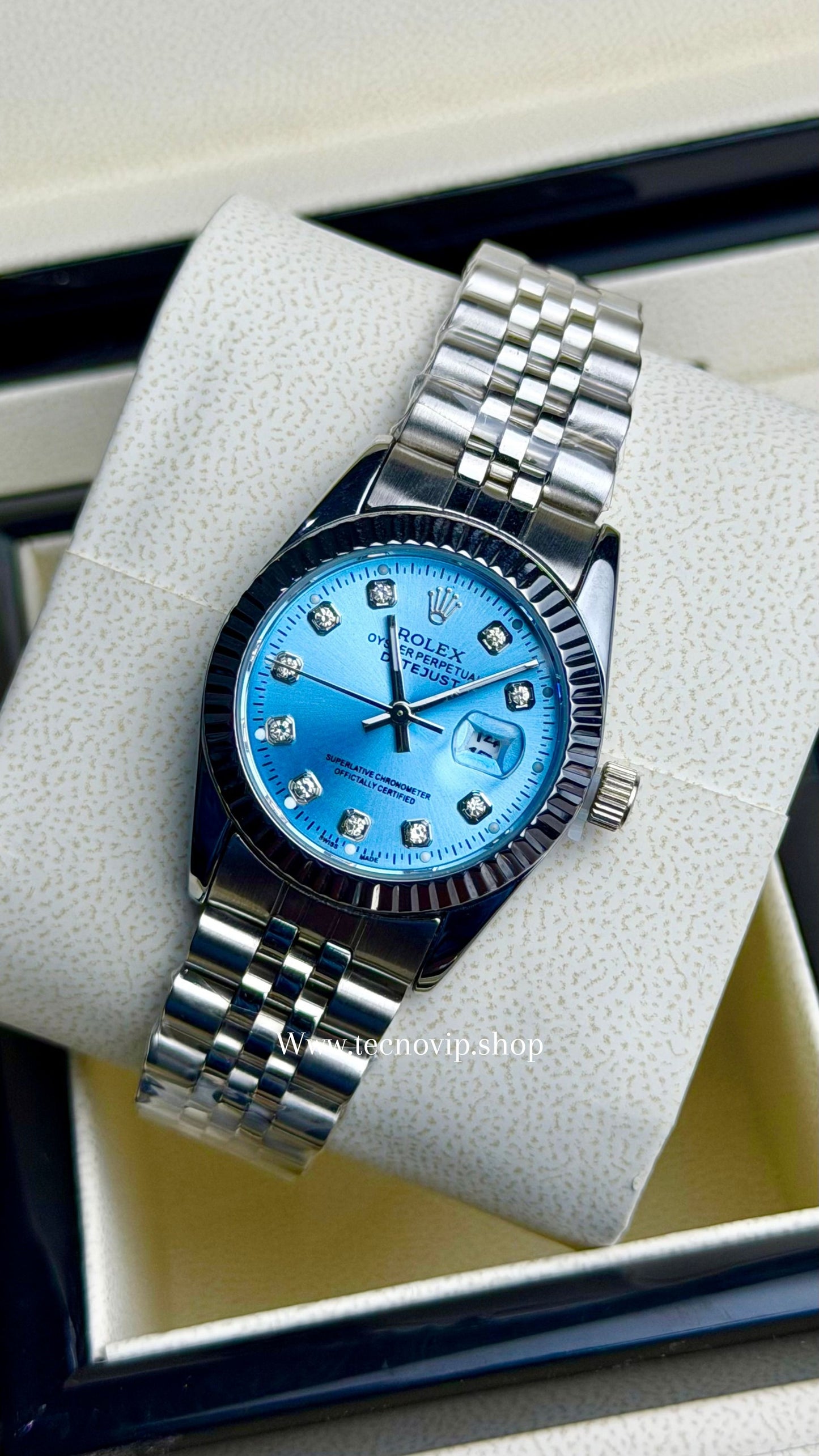 ROLEX PRESIDENCIAL  SILVER AND SKYBLUE (MUJER)