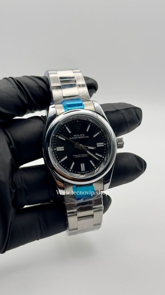 ROLEX OYSTERPERPETUAL SILVER AND BLACK