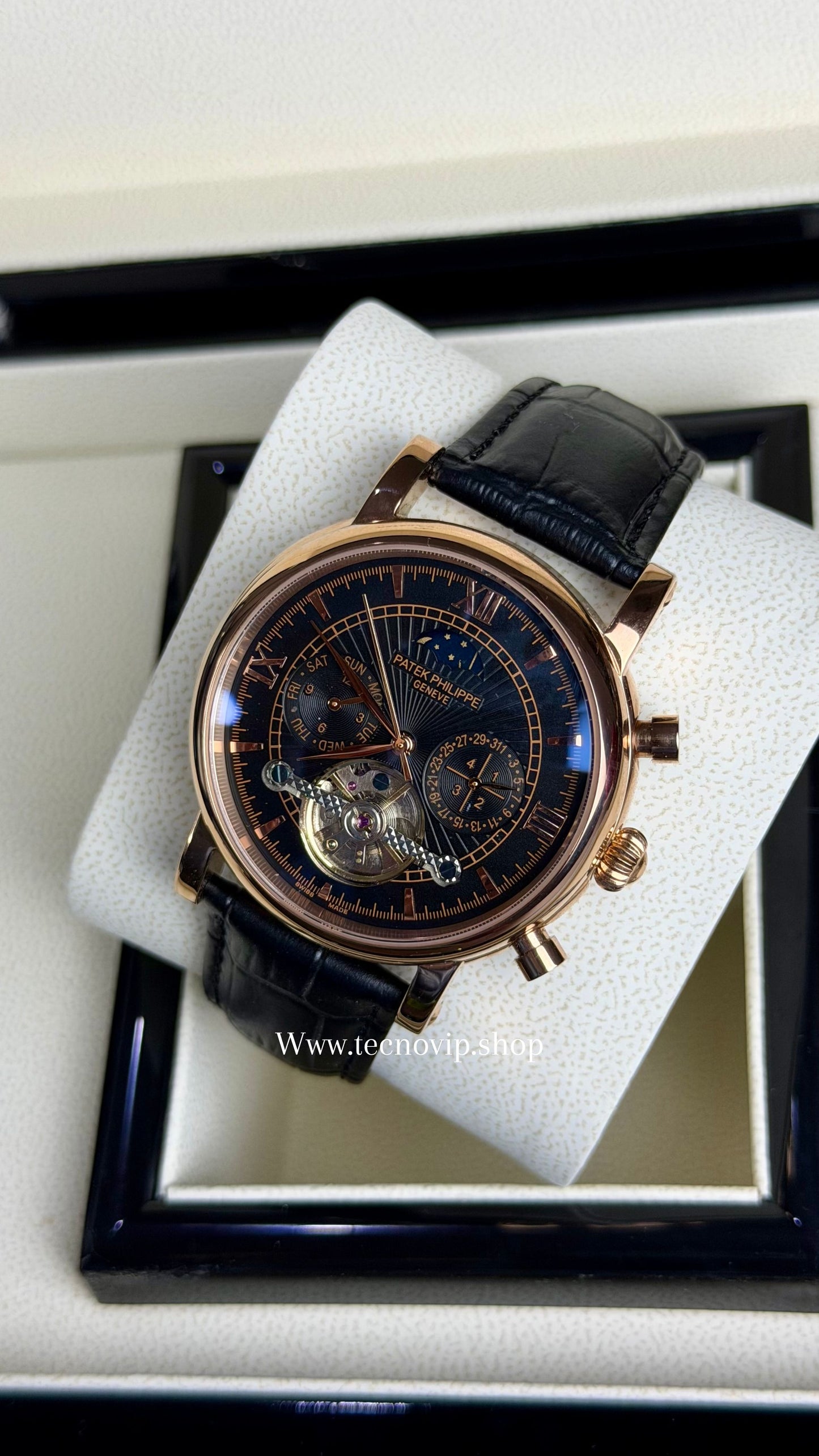 PATEK PHILLIPE COMPLICATION MOONDAY BLACK AND GOLD ROSE AAA+ (OPCIÓN A FULL SET)