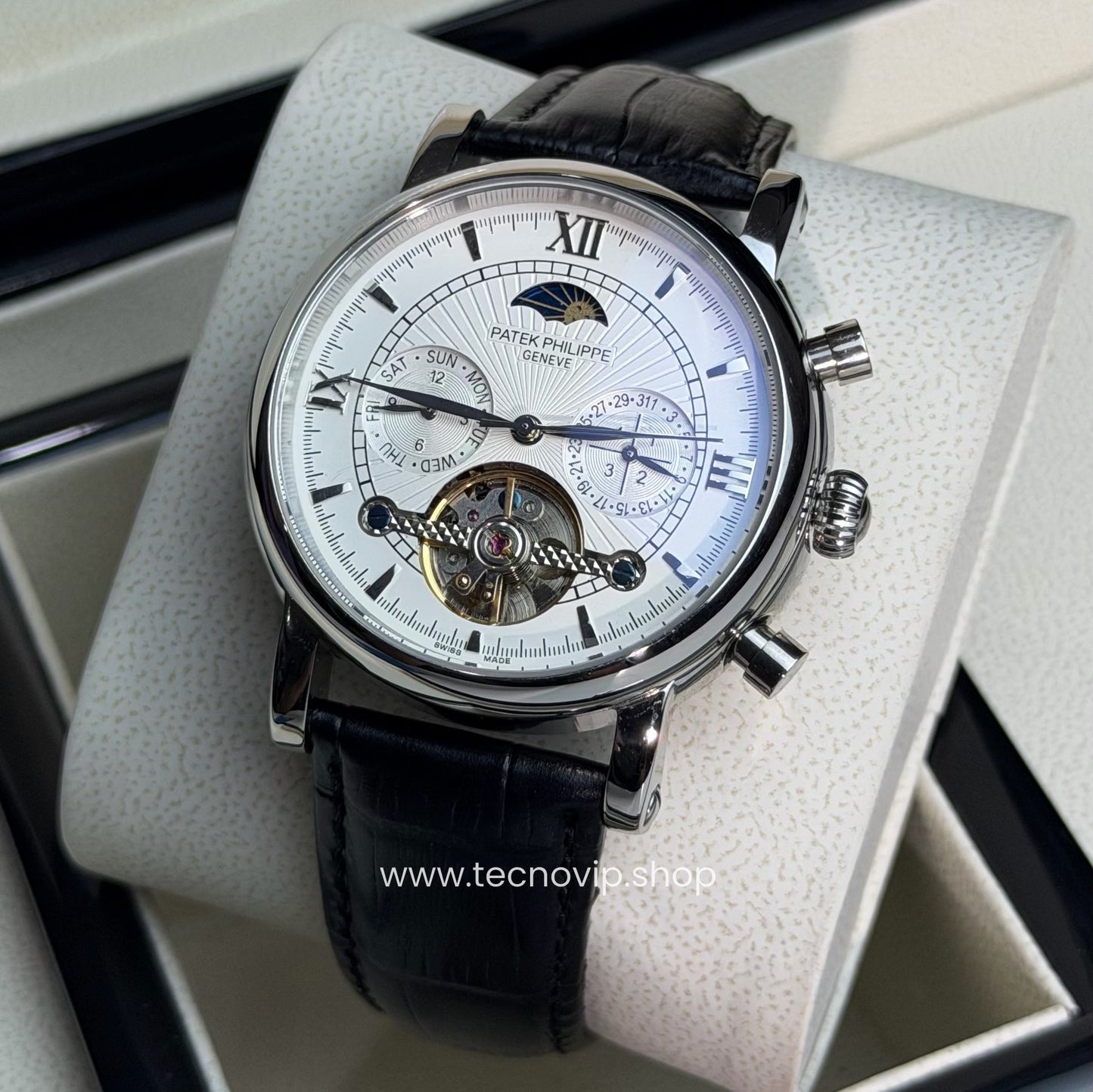 PATEK PHILLIPE COMPLICATION MOONDAY BLACK  AND SILVER AAA+ (OPCIÓN A FULL SET)