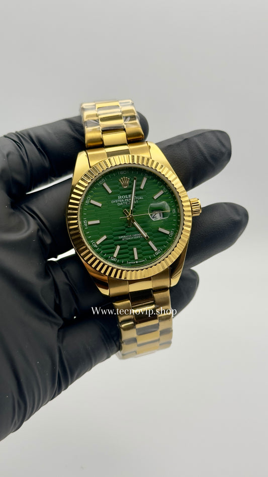 ROLEX DATEJUST GOLD AND GREEN