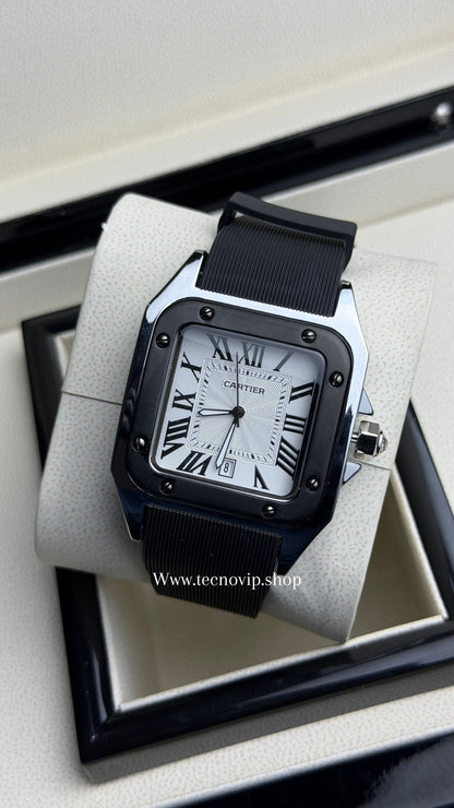 CARTIER SANTOS 100 WHITE BLACK SILVER