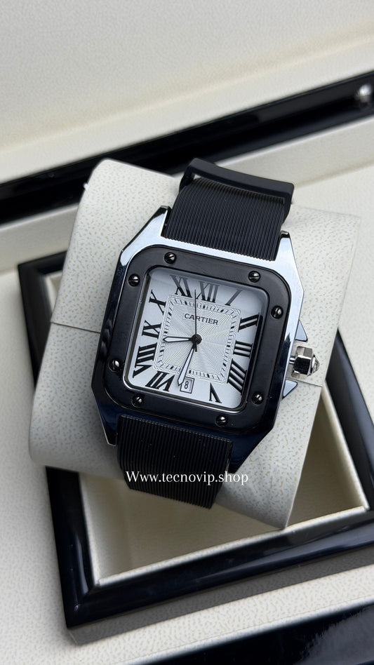 CARTIER SANTOS 100 WHITE BLACK SILVER