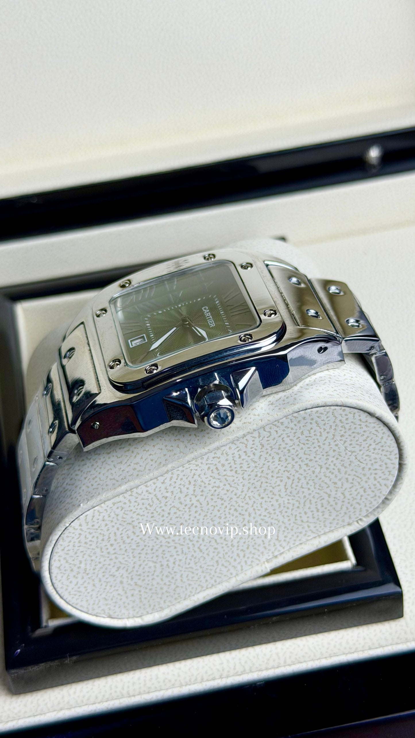 CARTIER SANTOS SILVER AND GREEN
