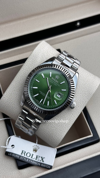 ROLEX DATEJUST SILVER AND GREEN