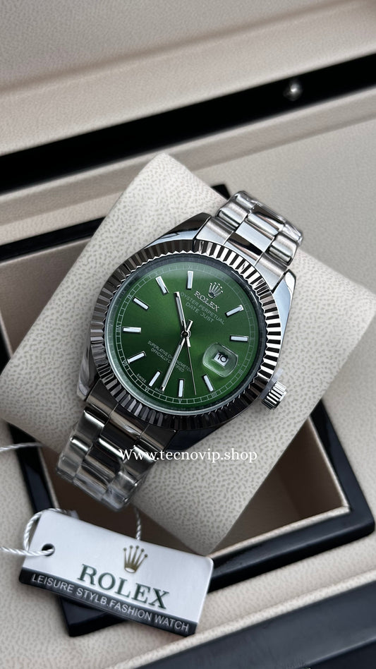 ROLEX DATEJUST SILVER AND GREEN