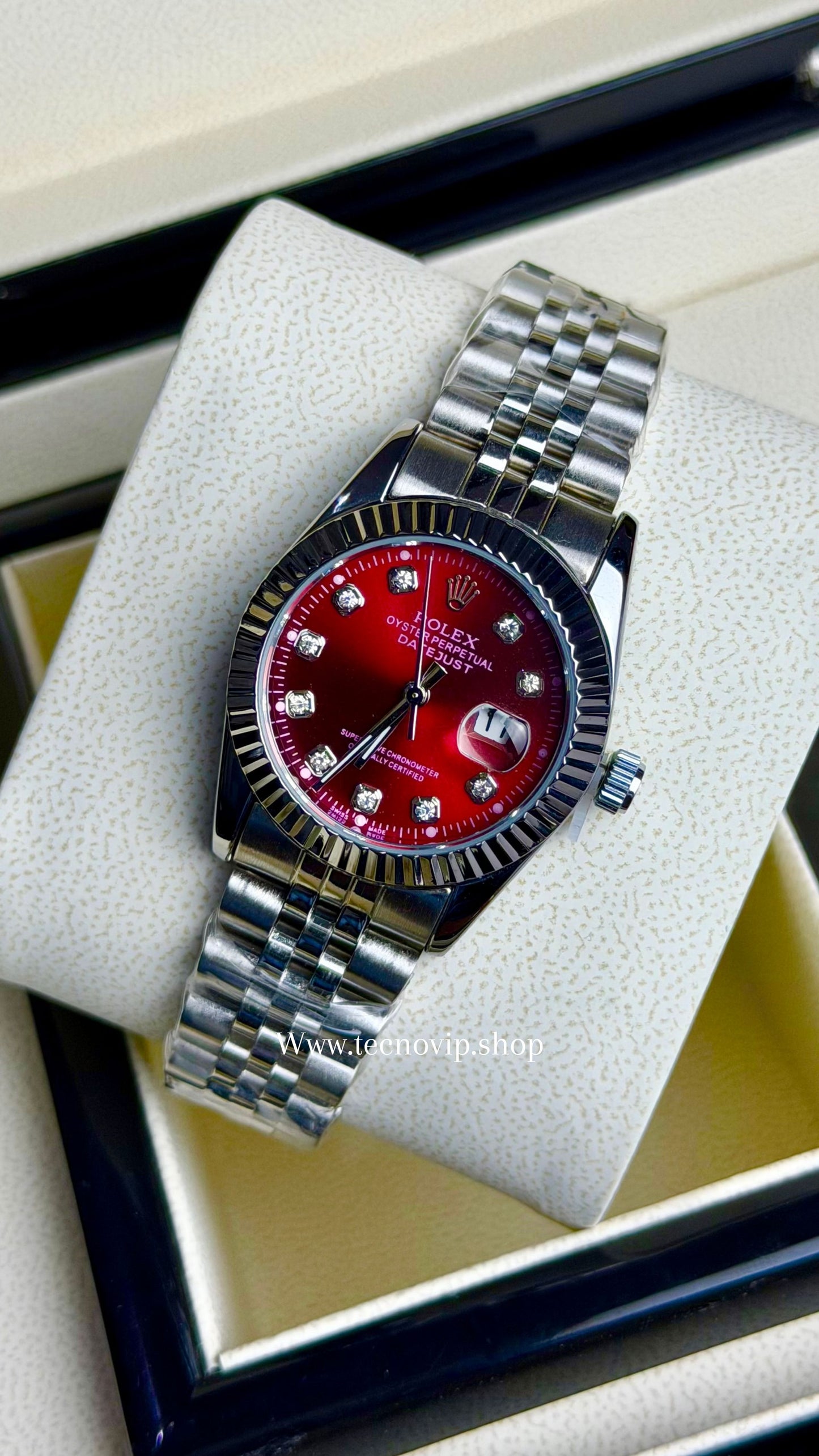 ROLEX PRESIDENCIAL SILVER AND RED   (MUJER)