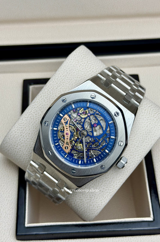 AUDHERMARS PIGUET SKELETON SILVER AND BLUE AAA+ (OPCIÓN A FULL SET)