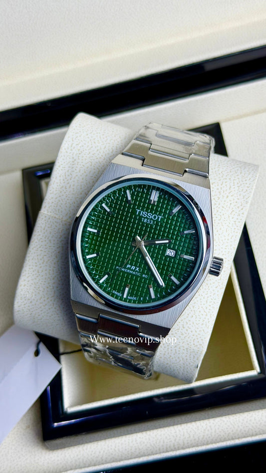 TISSOT PRX SILVER AND GREEN OPENBACK SEMIAUTOMÁTICO