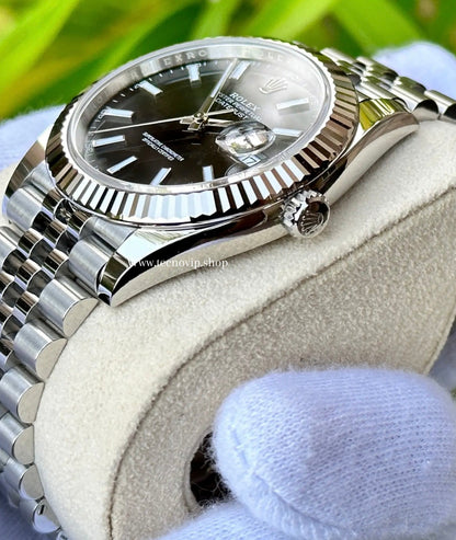 ROLEX DATE JUST SILVER AND BLACK FULL SET