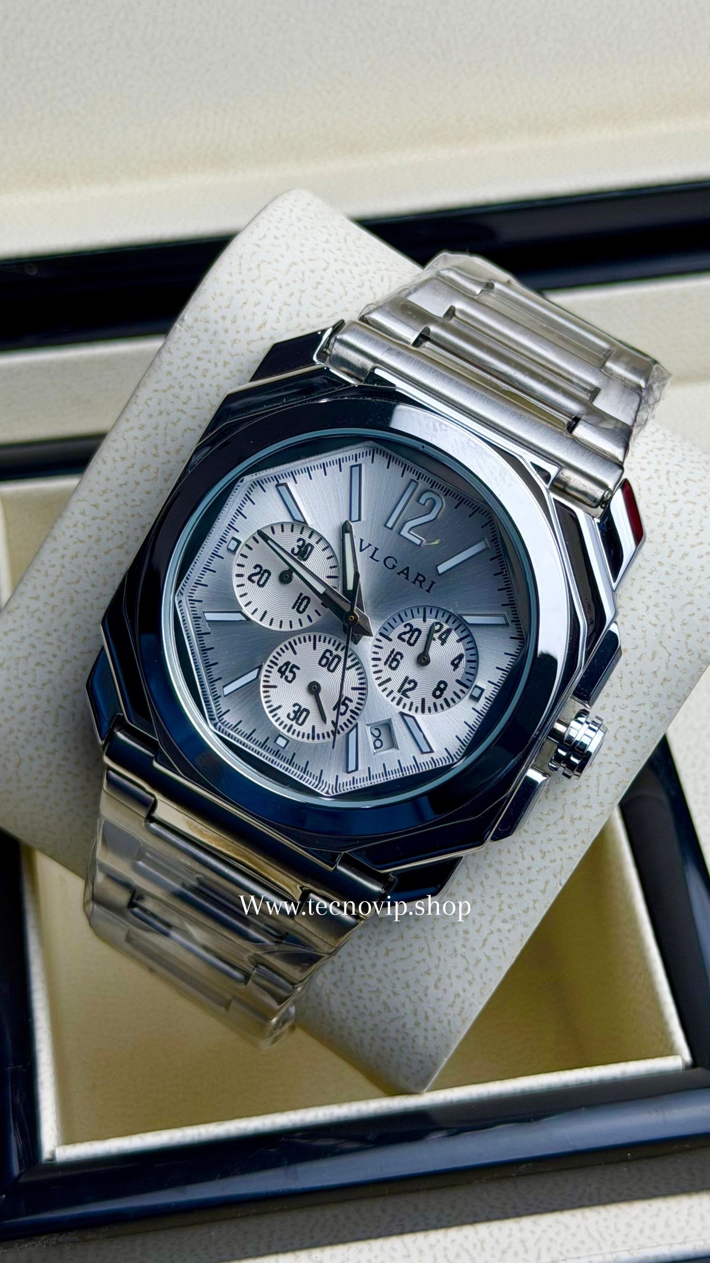 BVLGARI CRONOGRAF SILVER AND WHITE BLACK