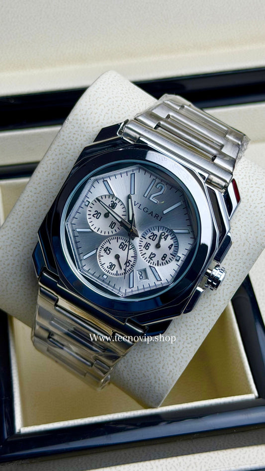BVLGARI CRONOGRAF SILVER AND WHITE BLACK