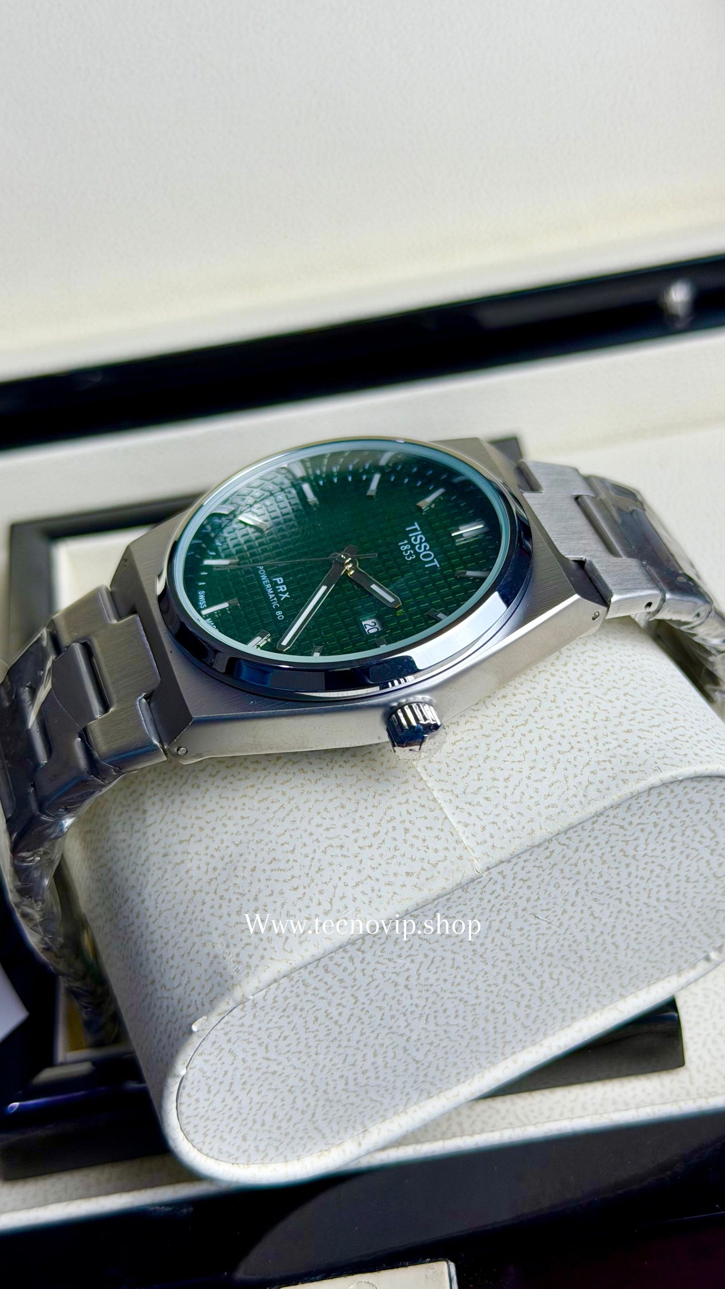 TISSOT PRX SILVER AND GREEN OPENBACK SEMIAUTOMÁTICO