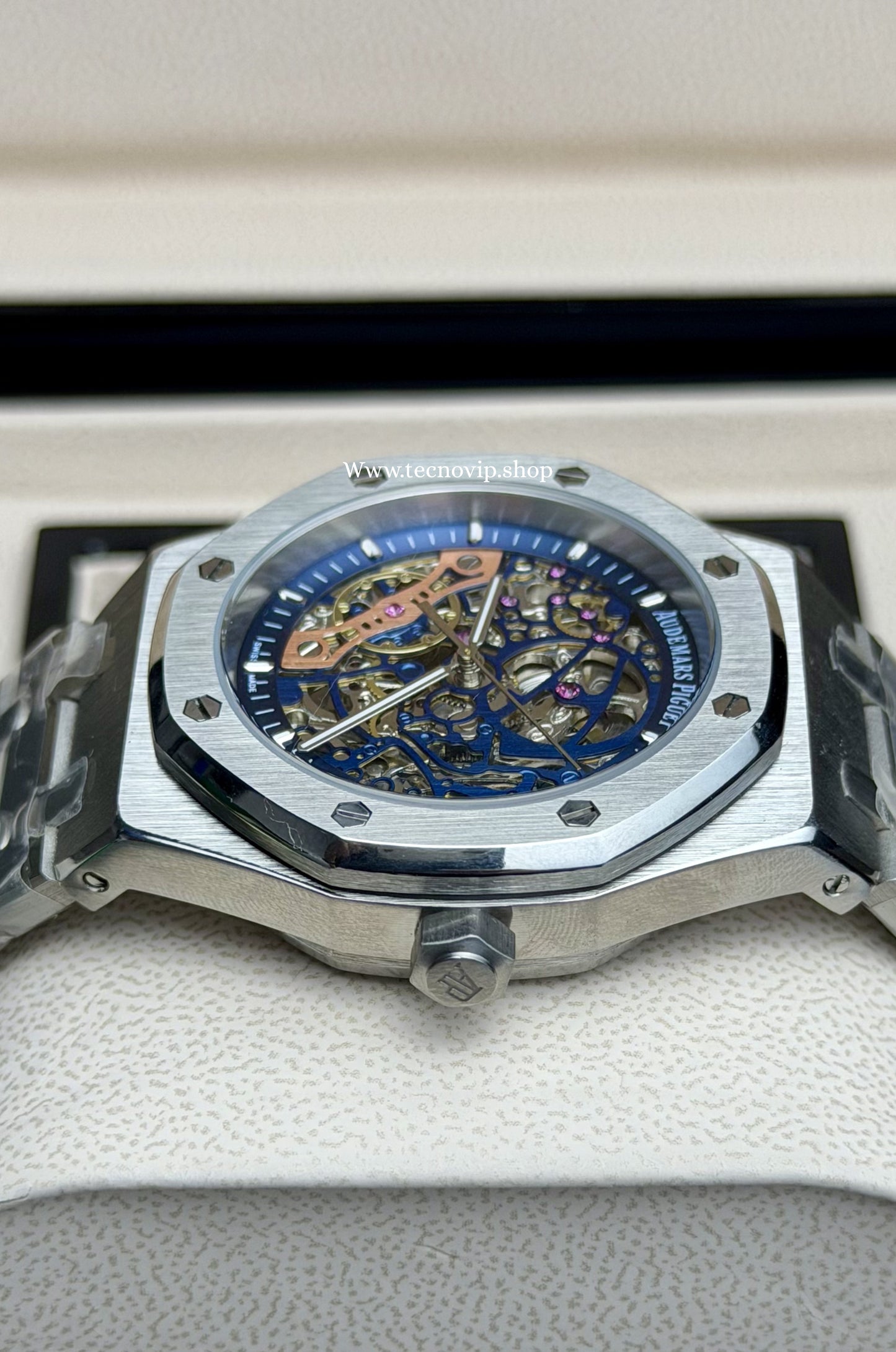 AUDHERMARS PIGUET SKELETON SILVER AND BLUE AAA+ (OPCIÓN A FULL SET)