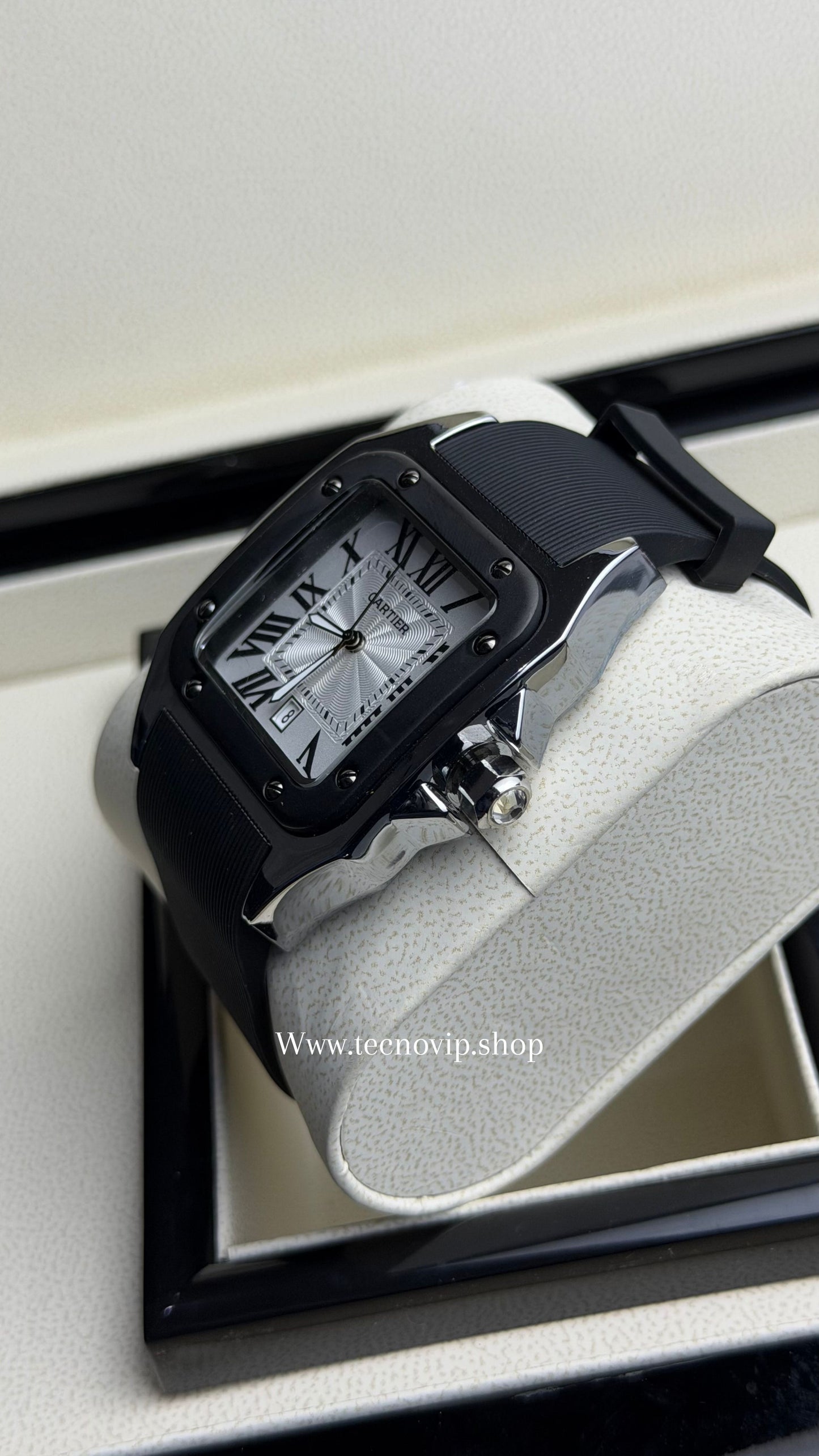 CARTIER SANTOS 100 WHITE BLACK SILVER