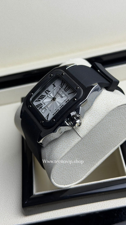 CARTIER SANTOS 100 WHITE BLACK SILVER