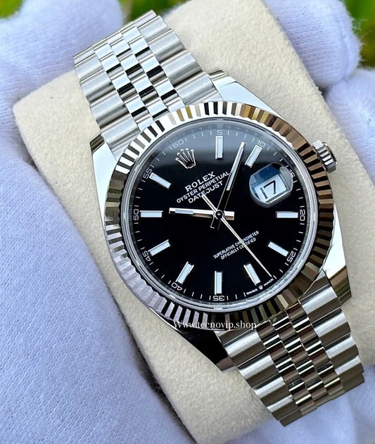 ROLEX DATE JUST SILVER AND BLACK FULL SET