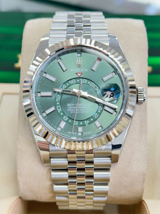 ROLEX SKY-DWELLER SILVER AND GREEN FULL SET AAA+