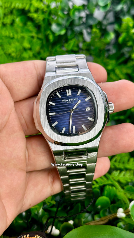 PATEK PHILIPPE NAUTILUS SILVER AND BLUE