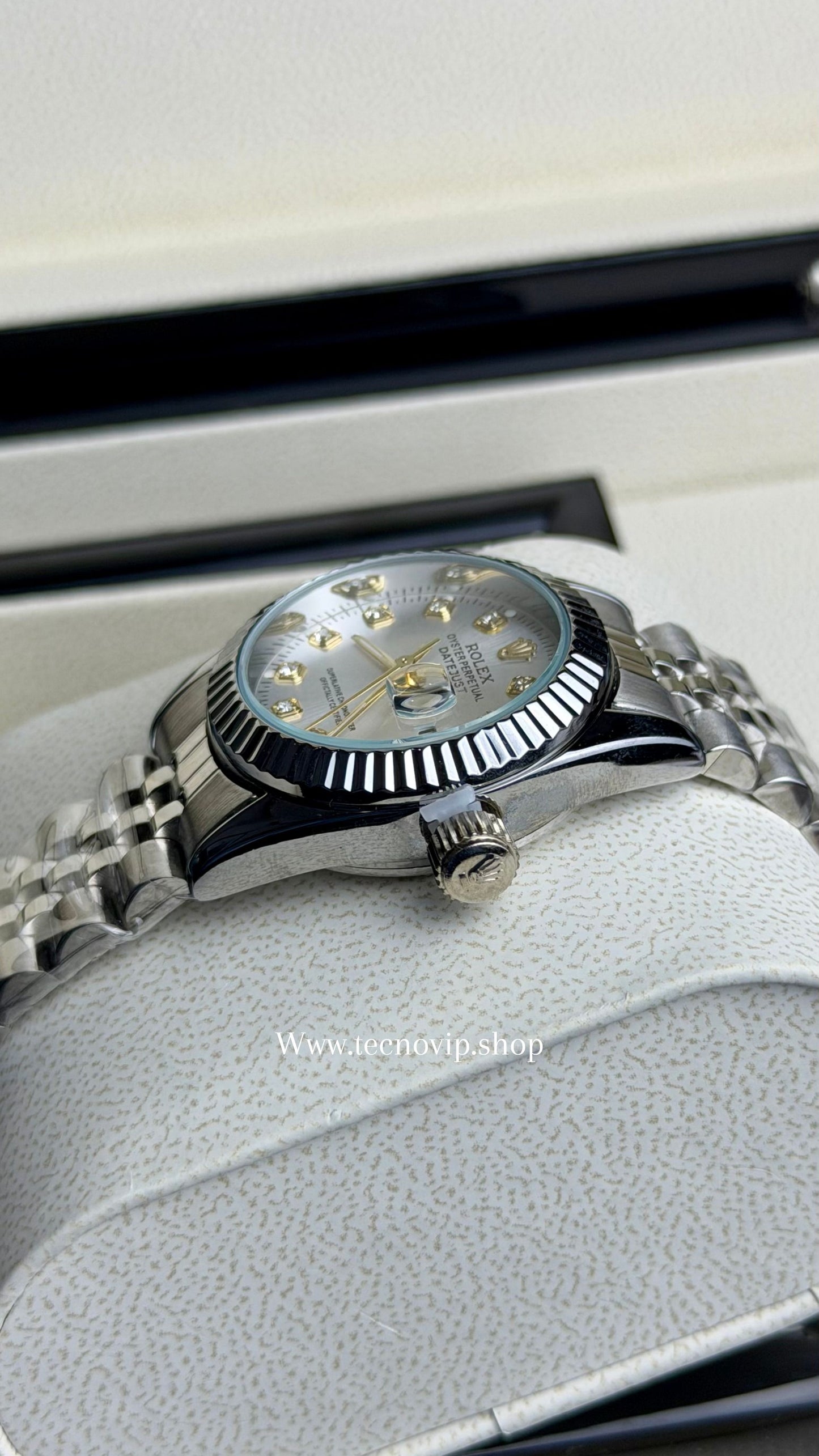 ROLEX PRESIDENCIAL SILVER AND WHITE STONE GOLD   (MUJER)