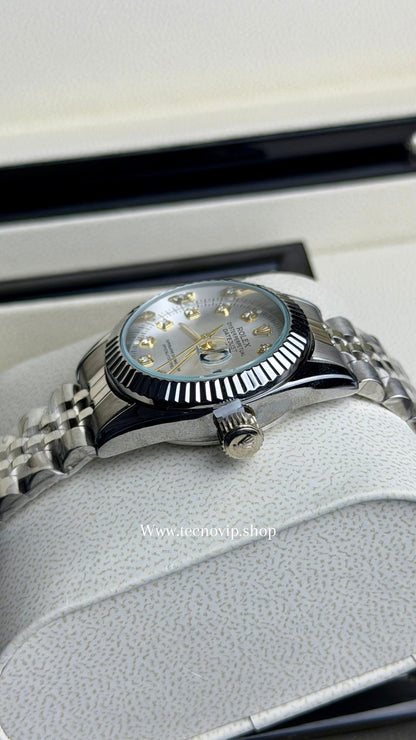 ROLEX PRESIDENCIAL SILVER AND WHITE STONE GOLD   (MUJER)