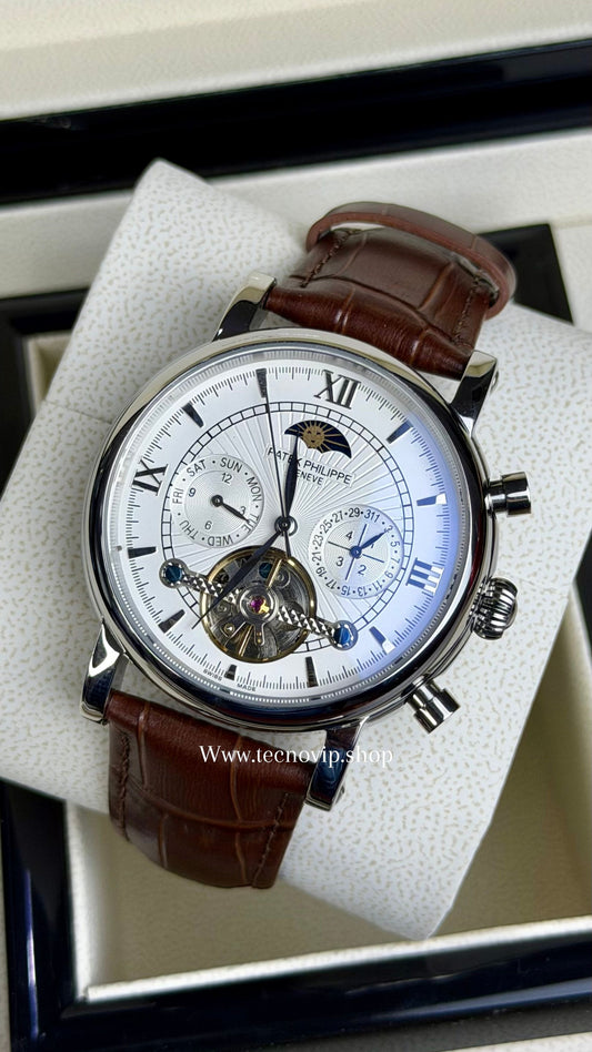 PATEK PHILLIPE COMPLICATION MOONDAY MARRÓN AND SILVER AAA+ (OPCIÓN A FULL SET)