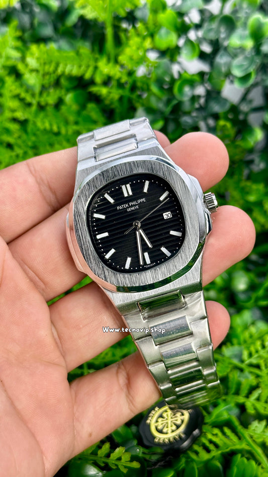 PATEK PHILIPPE NAUTILUS SILVER AND BLACK