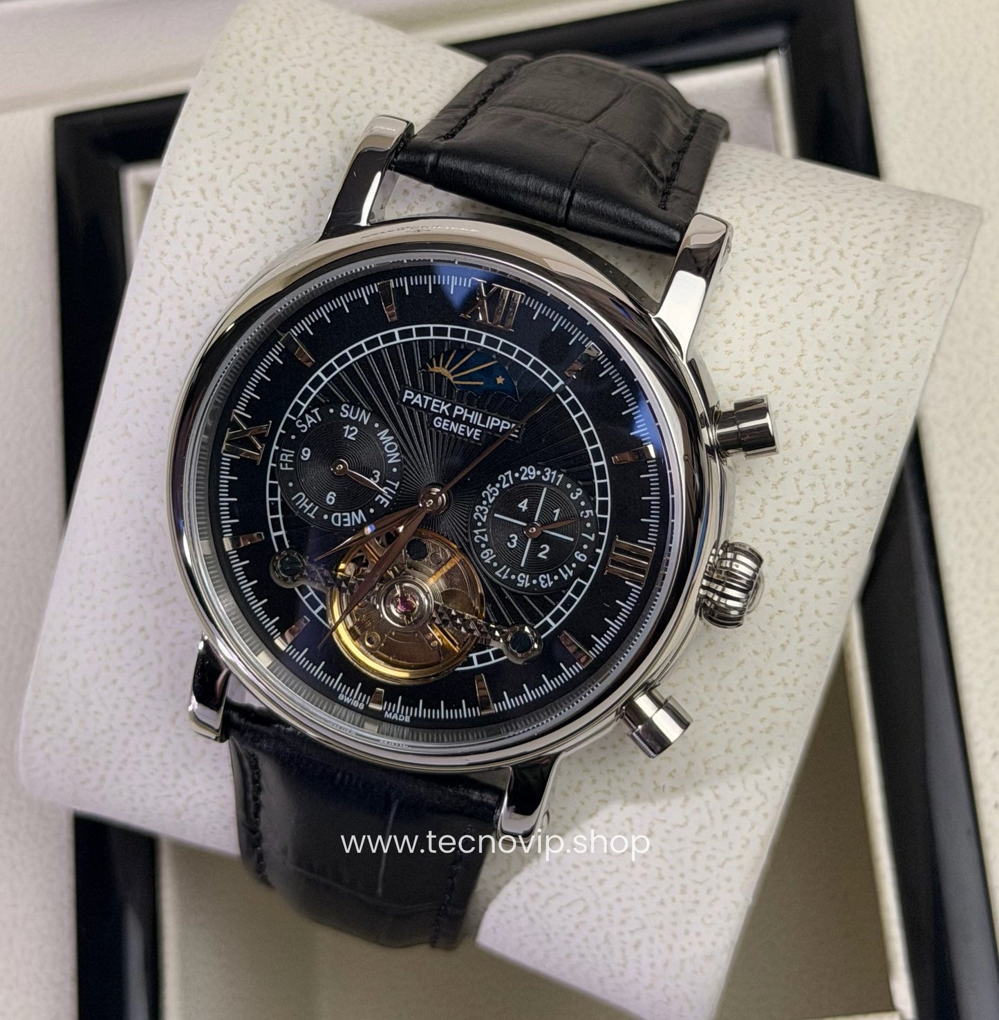 PATEK PHILLIPE COMPLICATION MOONDAY BLACK  AND BLACK SILVER  AAA+ (OPCIÓN A FULL SET)