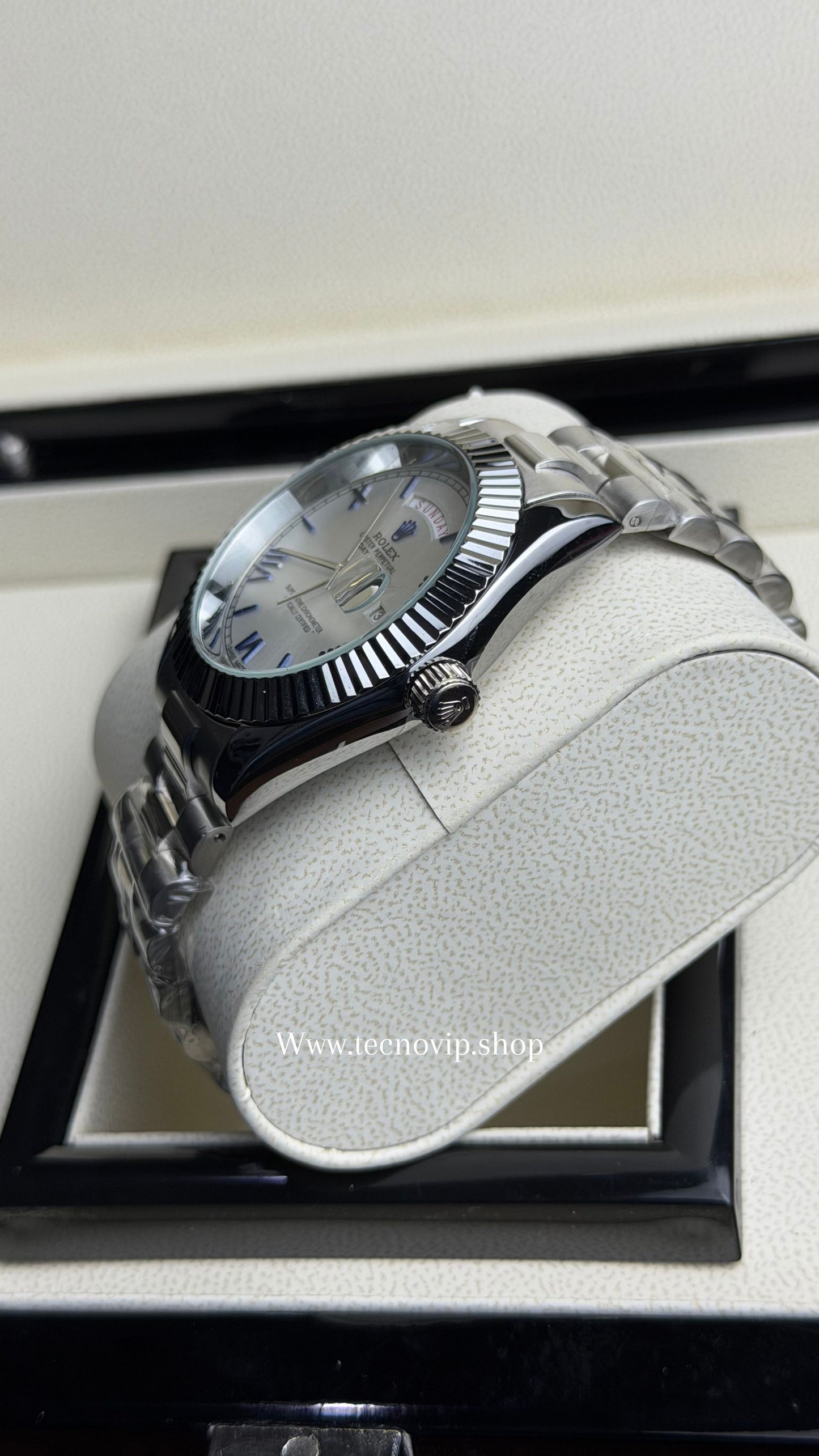 ROLEX DAY DATE SILVER AND WHITE BLUE