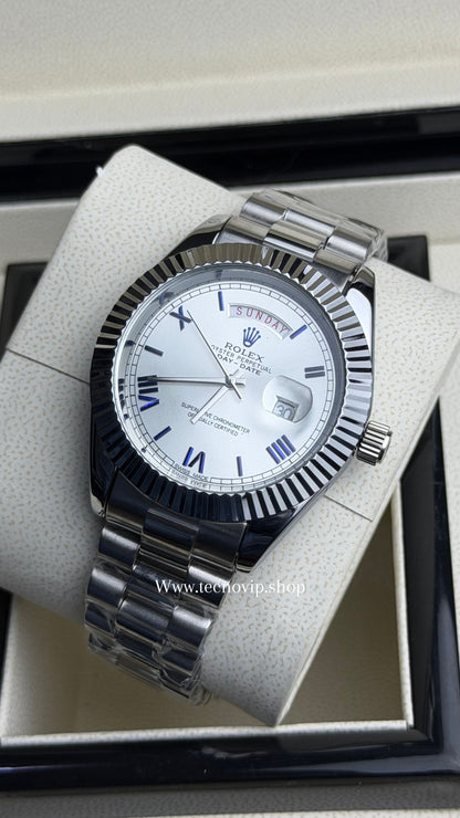 ROLEX DAY DATE SILVER AND WHITE BLUE