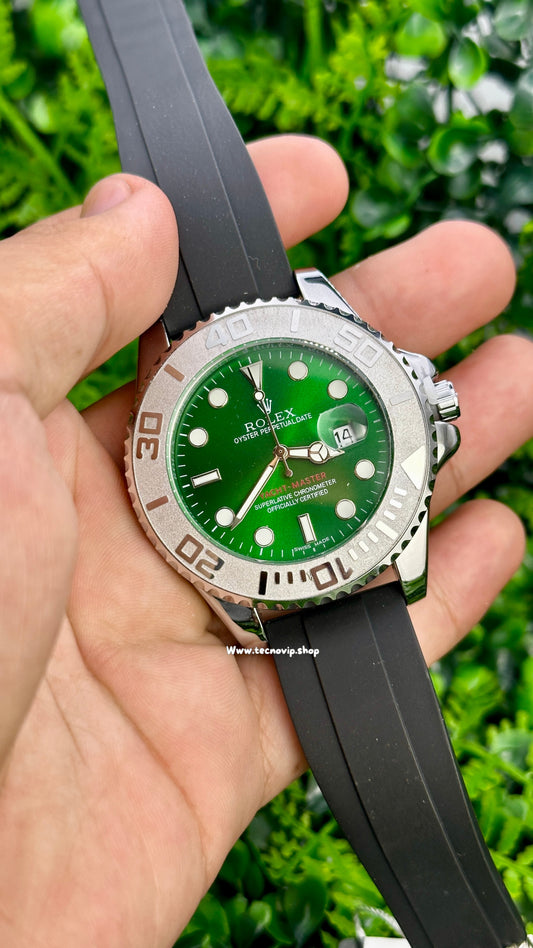 ROLEX YACHT-MASTER OYSTERFLEX SILVER AND GREEN SEMIAUTOMÁTICO