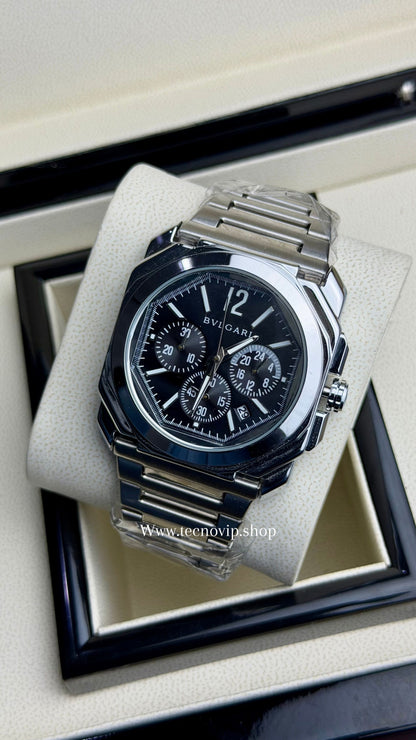 BVLGARI CRONOGRAF SILVER AND BLACK WHITE