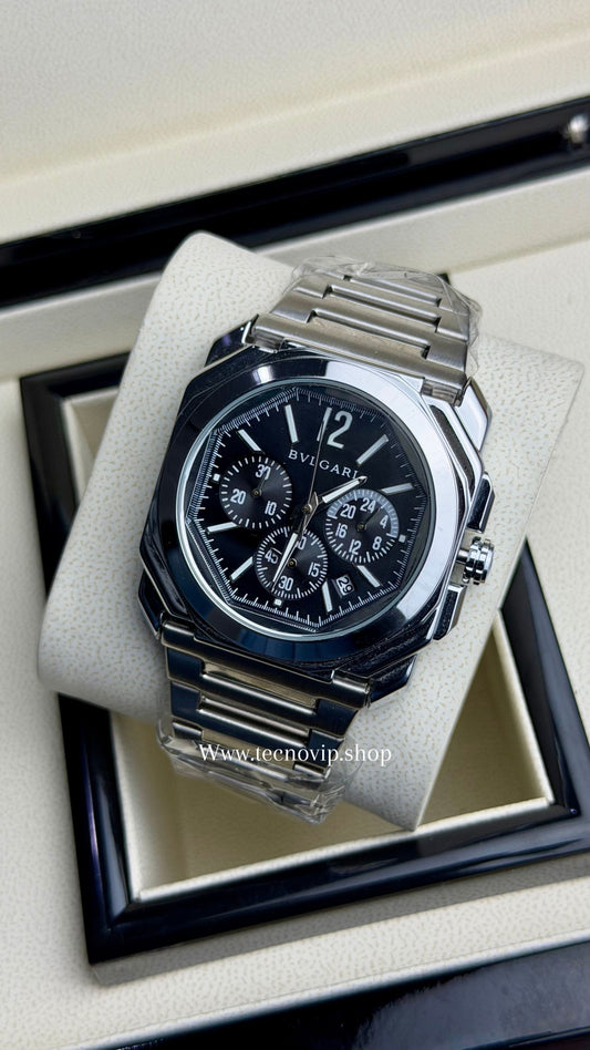 BVLGARI CRONOGRAF SILVER AND BLACK WHITE