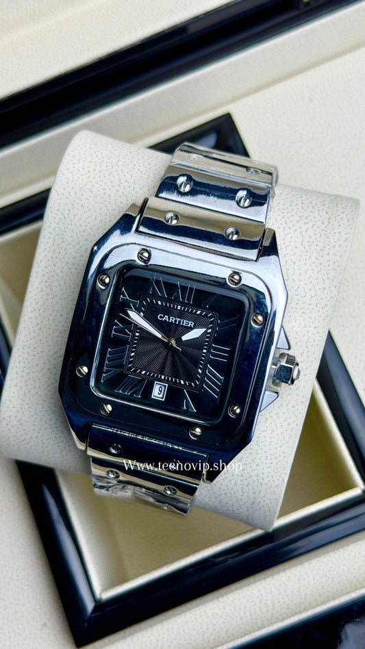 CARTIER SANTOS SILVER AND BLACK