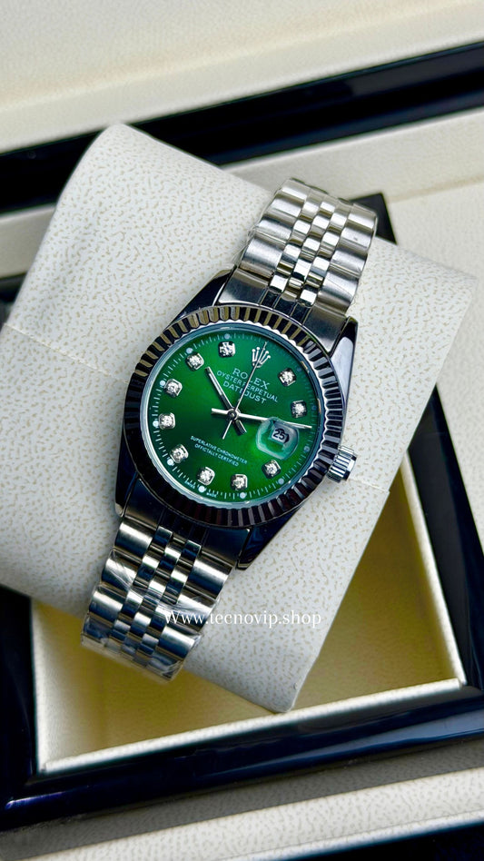 ROLEX PRESIDENCIAL  SILVER AND GREEN  (MUJER)
