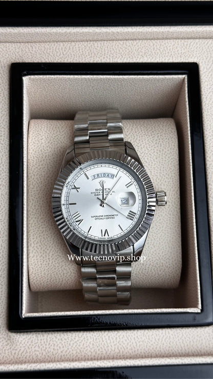 ROLEX DAY DATE SILVER AND WHITE