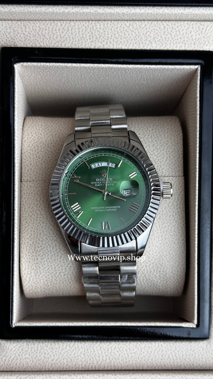 ROLEX DAY DATE SILVER AND GREEN