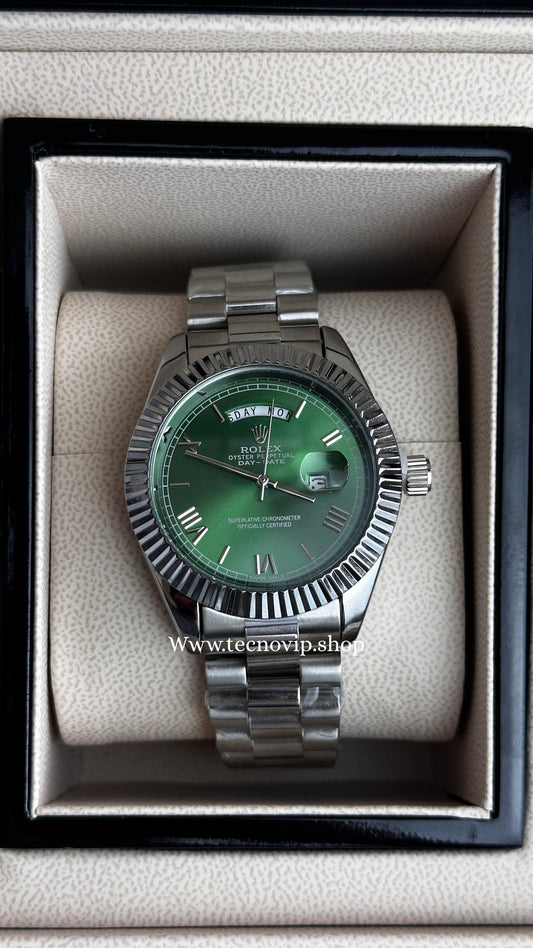 ROLEX DAY DATE SILVER AND GREEN