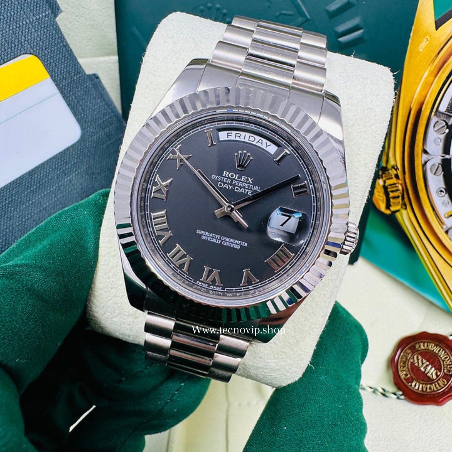 ROLEX DAYDATE SILVER AND BLACK FULL SET AAA+